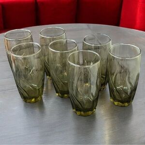 Anchor Hocking Central Park Glasses Set 7 Antique Vintage Green